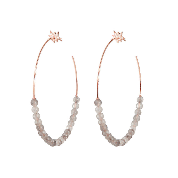 diane kordas Explosion Grey Quartz Hoop Earrings