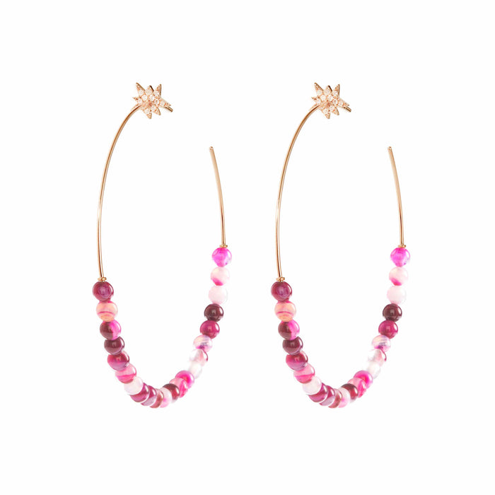 diane kordas Explosion Pink Agate Hoop Earrings