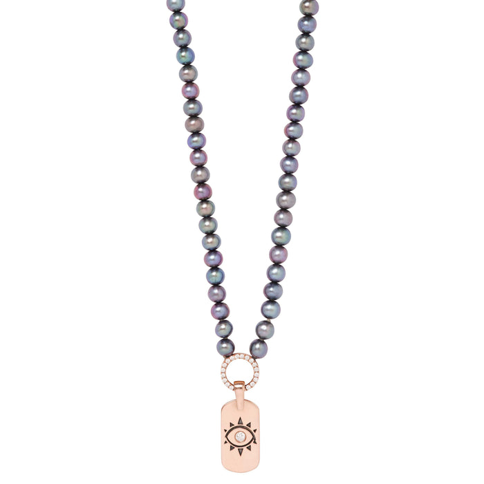 diane kordas Grey Pearl necklace With Mini ID Tag