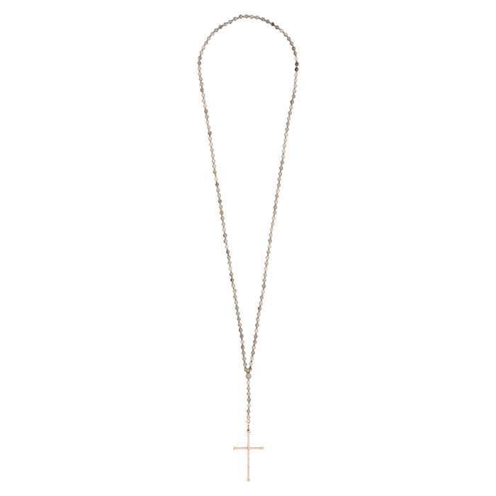 Diane Kordas Grey Quartz Cross Rosary Necklace