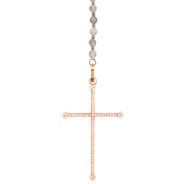 diane kordas Grey Quartz Cross Rosary Necklace