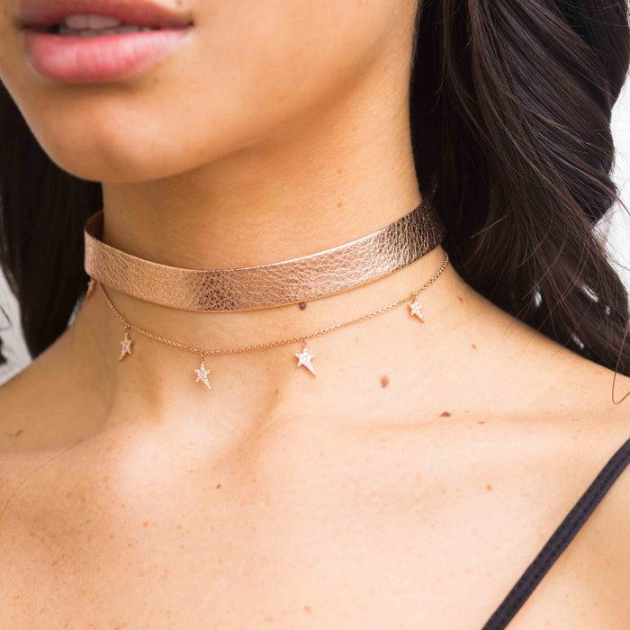 Diane Kordas Leather Star Chain Choker