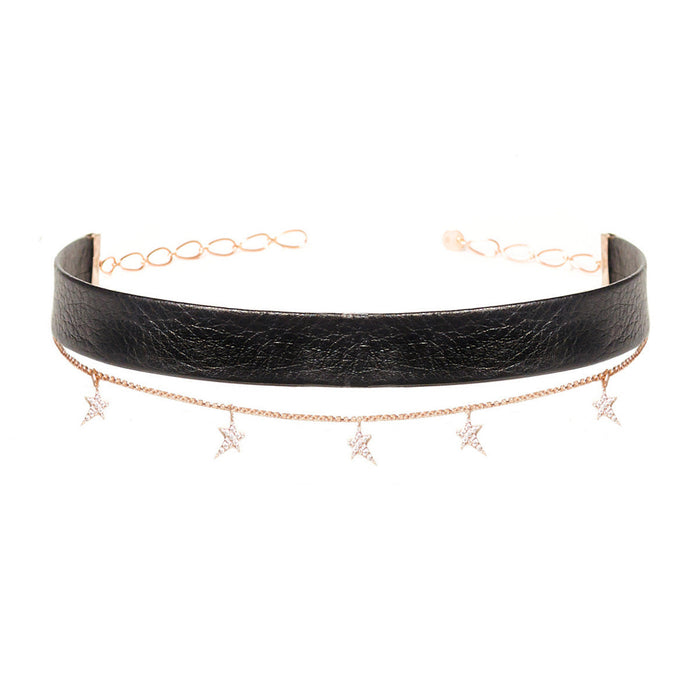 diane kordas Leather Star Chain Choker