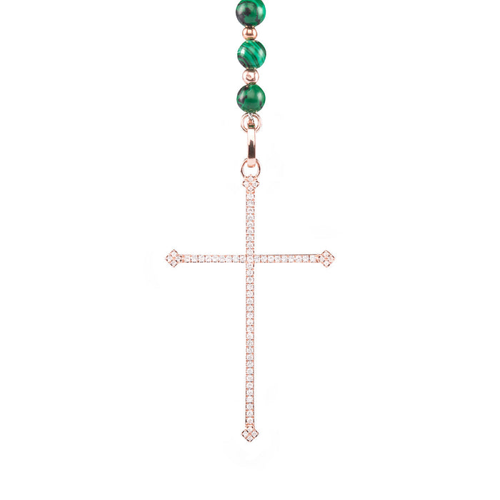 Diane Kordas Malachite Cross Rosary Necklace