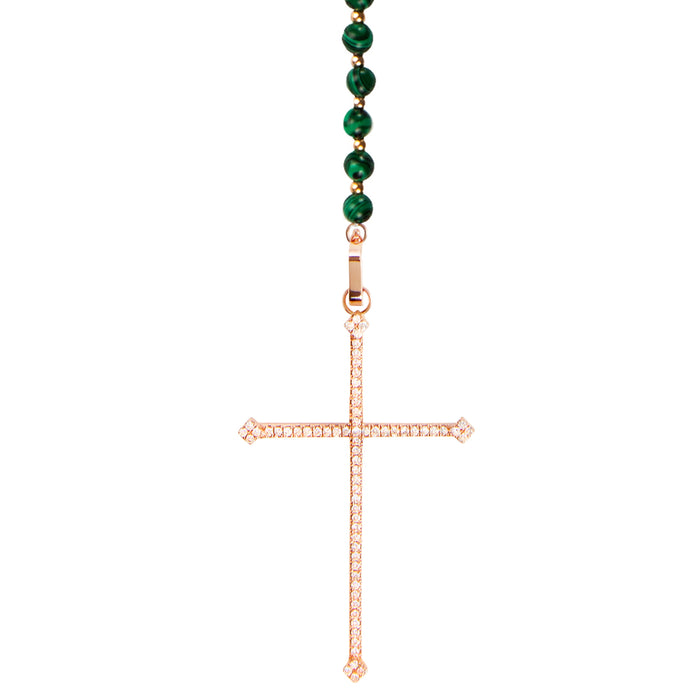 diane kordas Malachite Cross Rosary Necklace