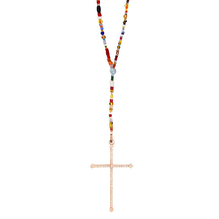 diane kordas Rainbow Cross Rosary Necklace
