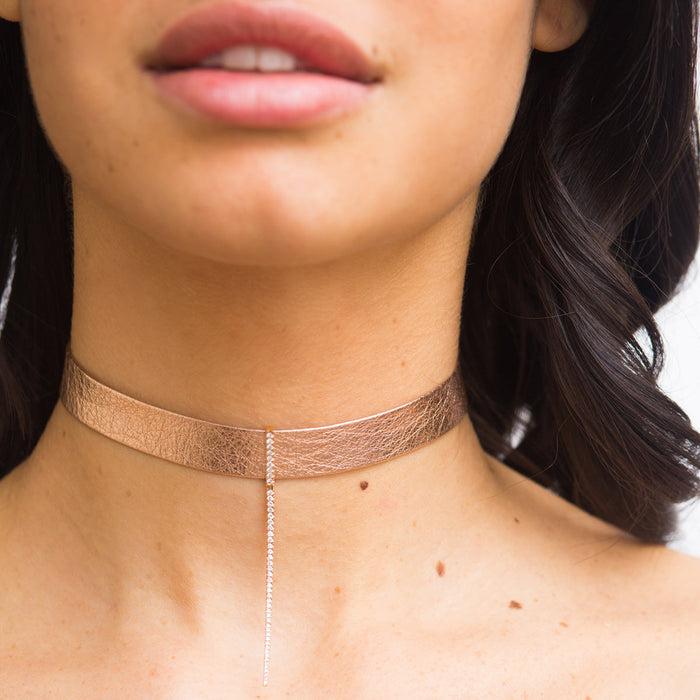 Diane Kordas Rose Gold Leather Bar Choker