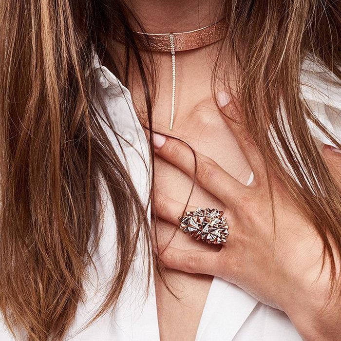 Diane Kordas Rose Gold Leather Bar Choker