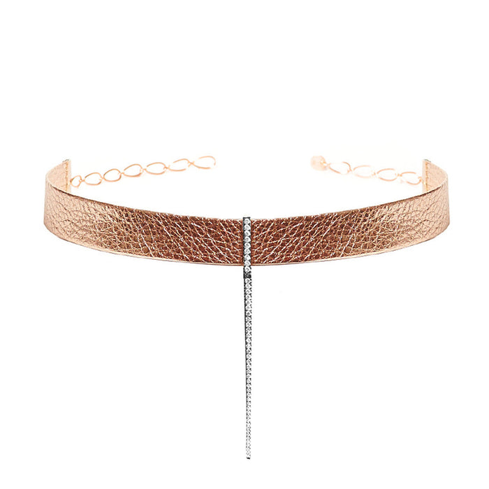 diane kordas Rose Gold Leather Bar Choker