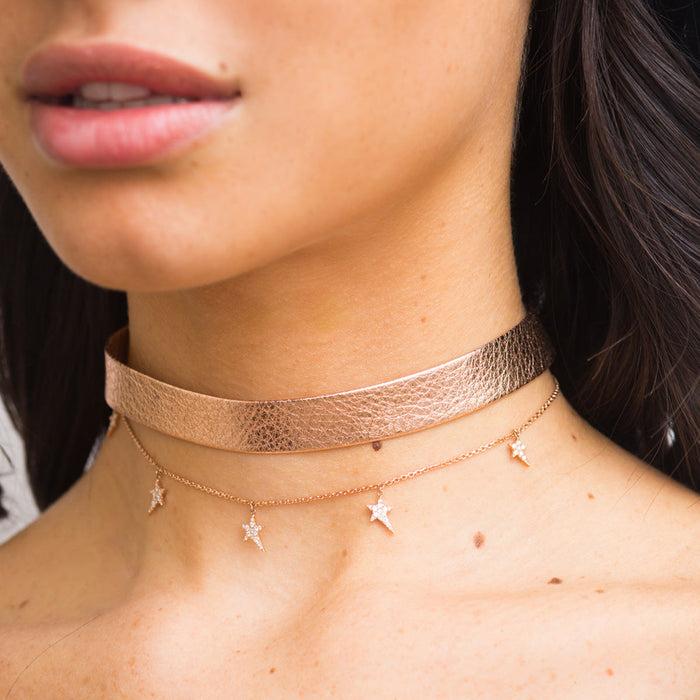 Diane Kordas Rose Gold Leather Star Chain Choker