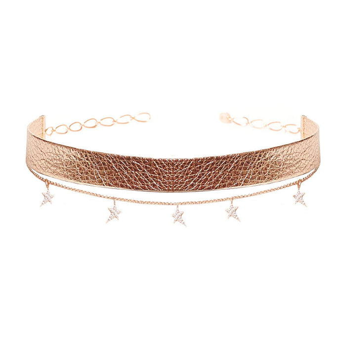 diane kordas Rose Gold Leather Star Chain Choker
