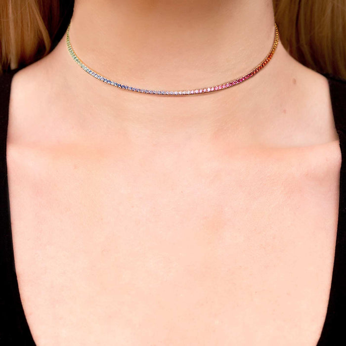 Diane Kordas Rose Gold Rainbow Bar Choker