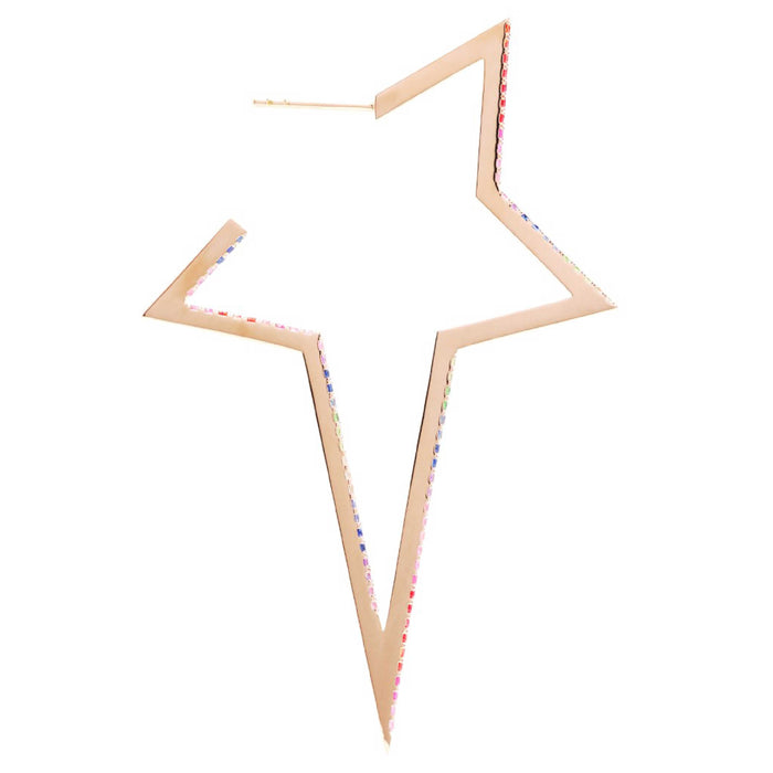Diane Kordas Rose Gold Rainbow Large Star Earring