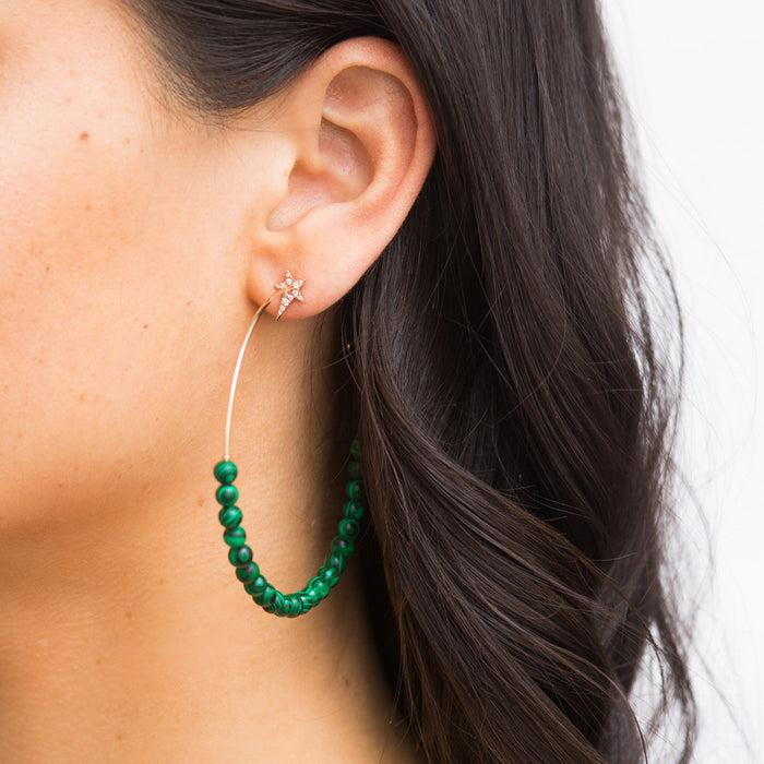 Diane Kordas Star Green Malachite Hoop Earrings
