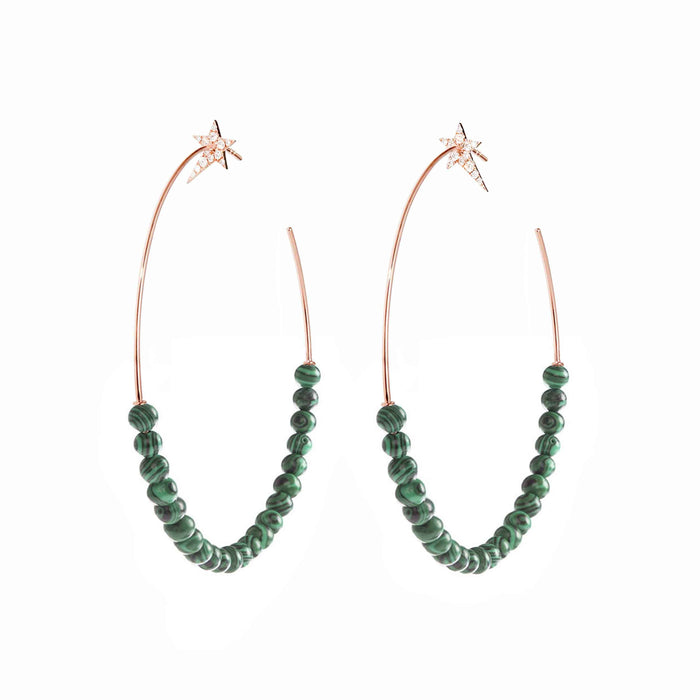 diane kordas Star Green Malachite Hoop Earrings