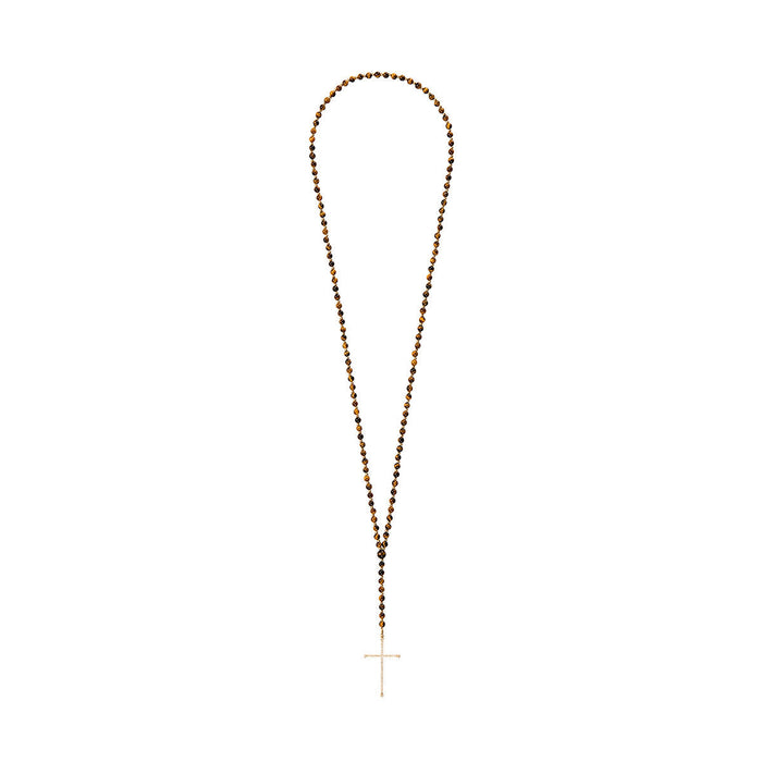 Diane Kordas Tiger's Eye Cross Rosary Necklace