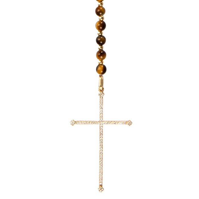 diane kordas Tiger's Eye Cross Rosary Necklace