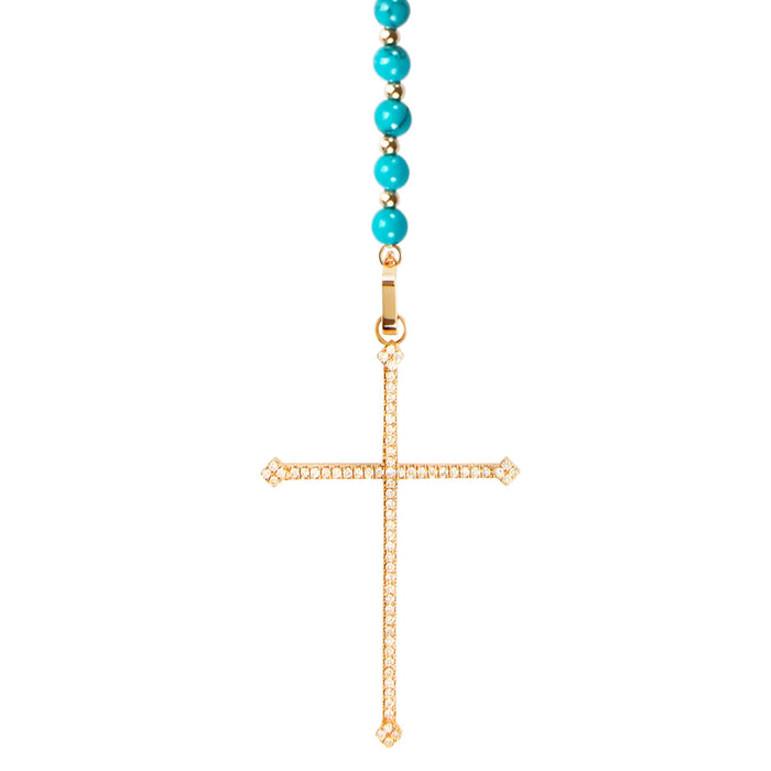 diane kordas Turquoise Cross Rosary Necklace