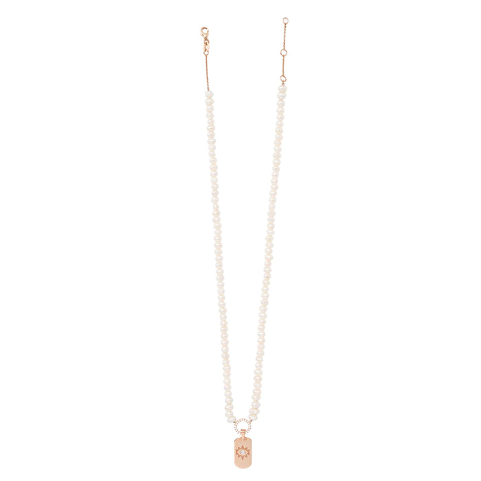 Diane Kordas White Pearl Necklace With Mini ID Tag