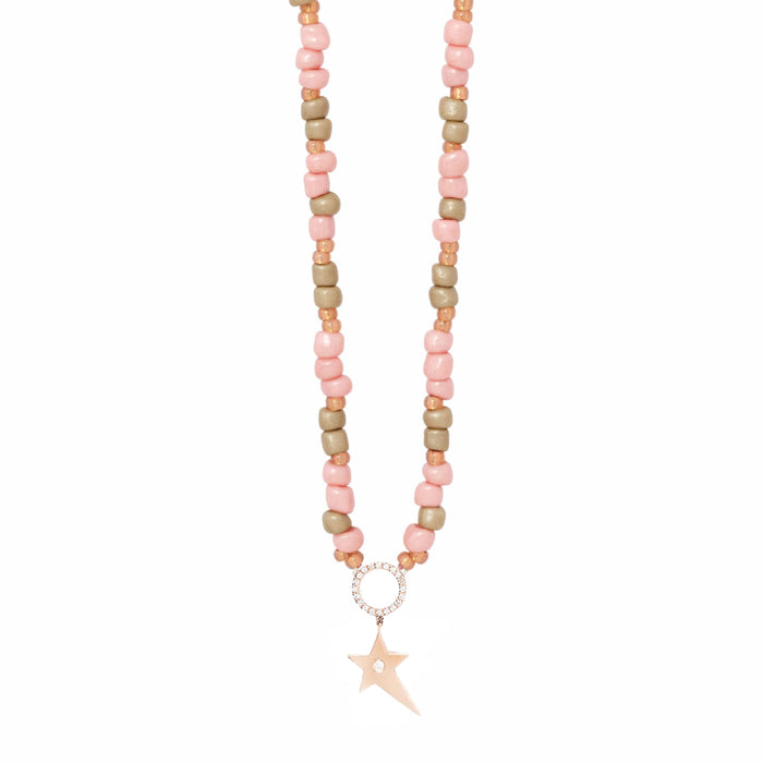 diane kordas Dusty Pink Beaded Necklace with Star Pendant