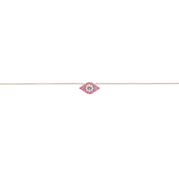 diane kordas Evil eye anklet with pink sapphires and diamonds