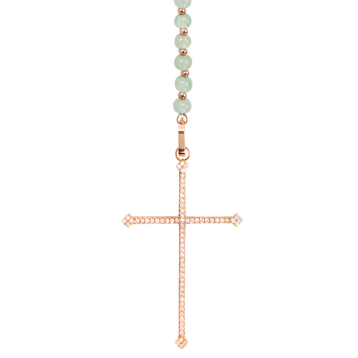 diane kordas Green Aventurine Cross Rosary Necklace
