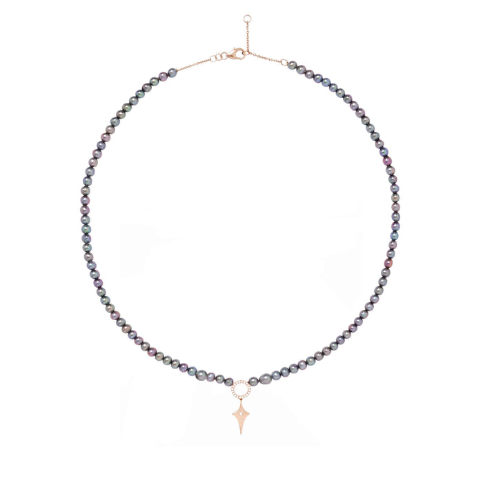 Diane Kordas Grey Pearl Necklace With Shield Pendant