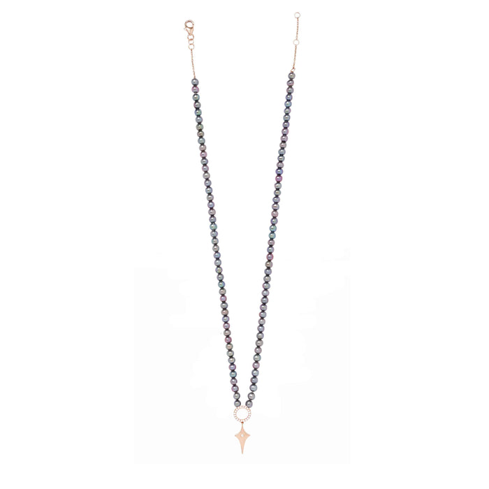 Diane Kordas Grey Pearl Necklace With Shield Pendant