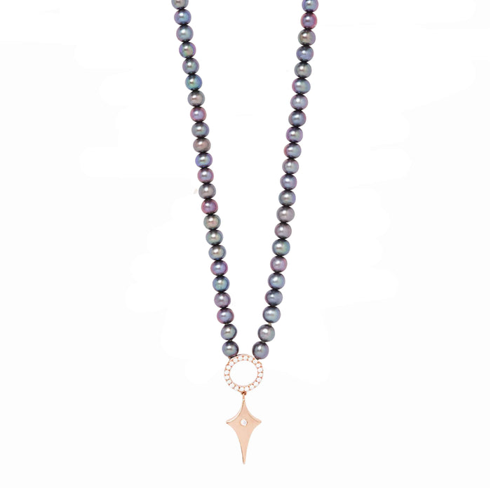 diane kordas Grey Pearl necklace With Shield Pendant