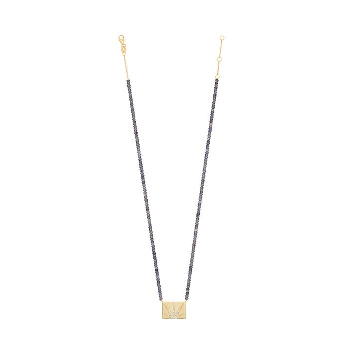 Diane Kordas Iolite Beaded Necklace With Rectangle Diamond Sun