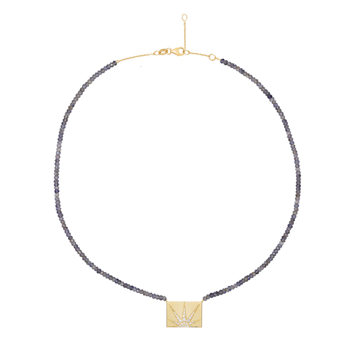 Diane Kordas Iolite Beaded Necklace With Rectangle Diamond Sun