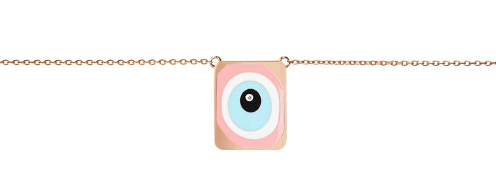 Diane Kordas Pink Evil Eye Necklace With Single Diamond