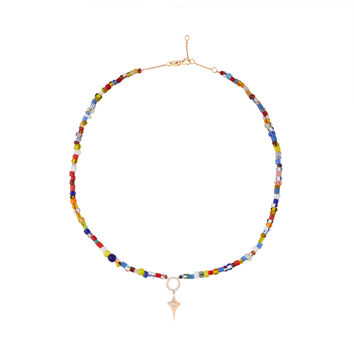 Diane Kordas Rainbow Beaded Necklace Shield Pendant