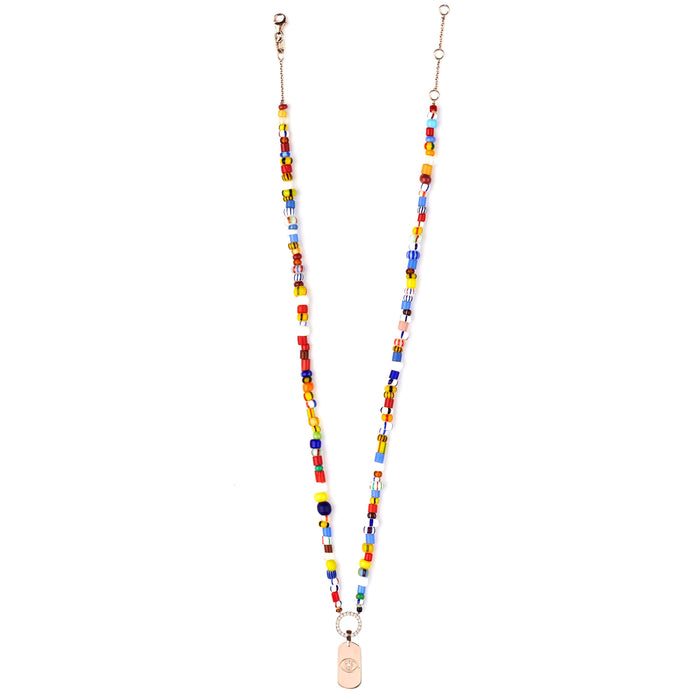 Diane Kordas Rainbow Beaded Necklace With ID Tag Pendant