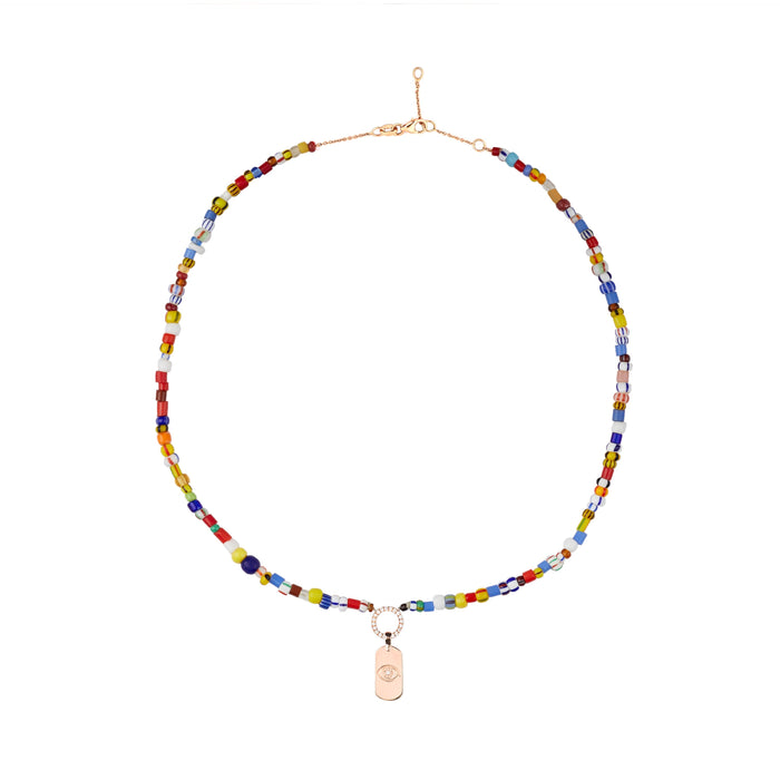 Diane Kordas Rainbow Beaded Necklace With ID Tag Pendant