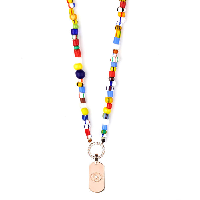 diane kordas Rainbow Beaded Necklace With ID Tag Pendant