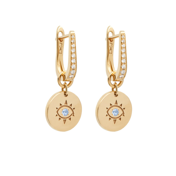 Diane Kordas Removable Cosmos Evil Eye Charm Earrings With Blue Sapphires