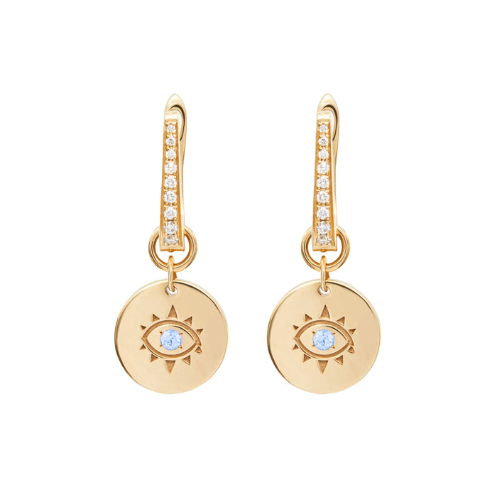 diane kordas Removable cosmos evil eye charm earrings with blue sapphires