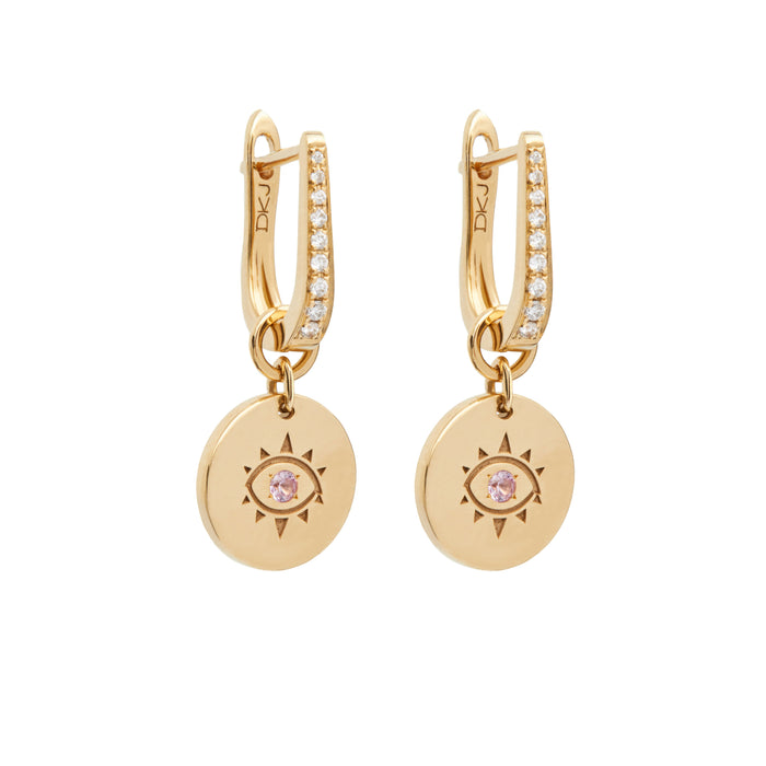 Diane Kordas Removable Cosmos Evil Eye Charm Earrings With Pink Sapphires