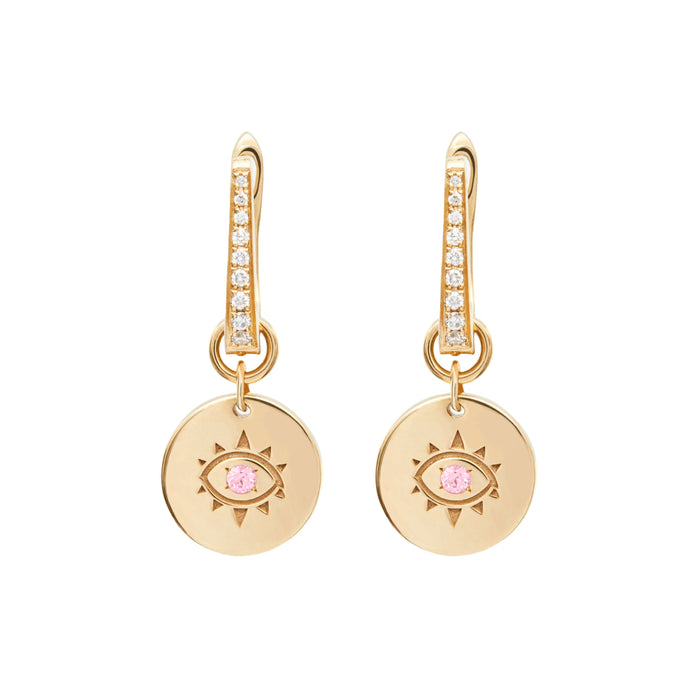 diane kordas Removable Cosmos Evil Eye Charm Earrings with Pink Sapphires