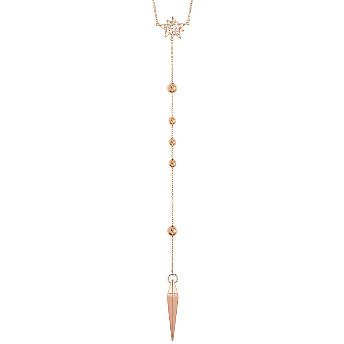 diane kordas Rosary Beads in 18k Rose Gold with Diamond Spear Pendant