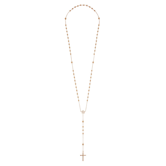 Diane Kordas Rosary Beads In 18k Rose Gold With Gold Cross Pendant