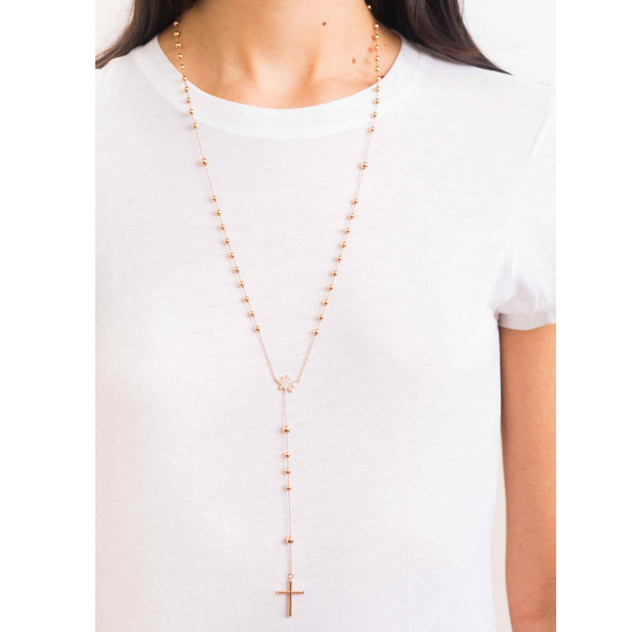 Diane Kordas Rosary Beads In 18k Rose Gold With Gold Cross Pendant