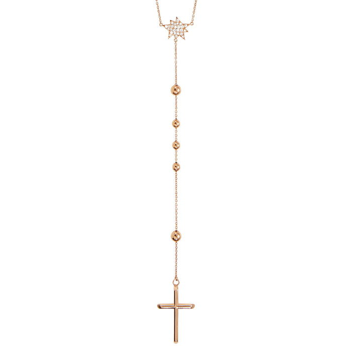 diane kordas Rosary Beads in 18k Rose Gold with Gold Cross Pendant