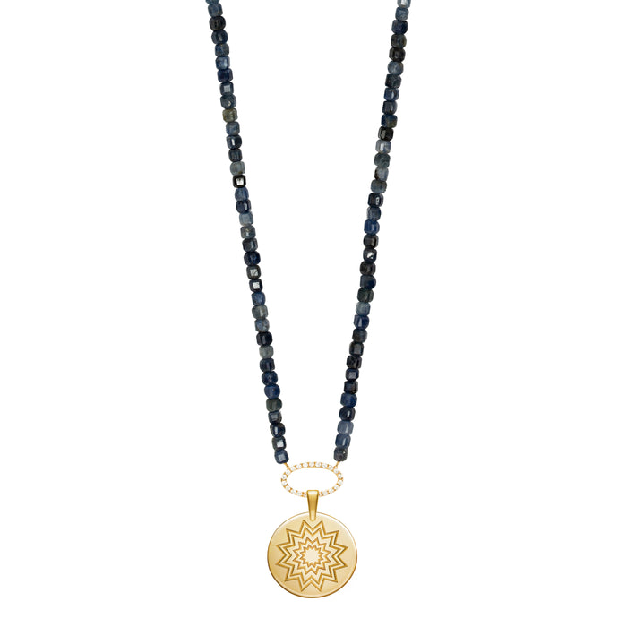 diane kordas Sapphire Beaded Necklace with Multistar Pendant