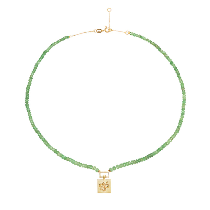 Diane Kordas Tsavorite Beaded Necklace With Squared Snake Pendant