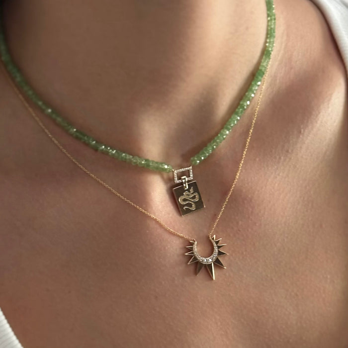 diane kordas Tsavorite Beaded Necklace with Squared Snake Pendant