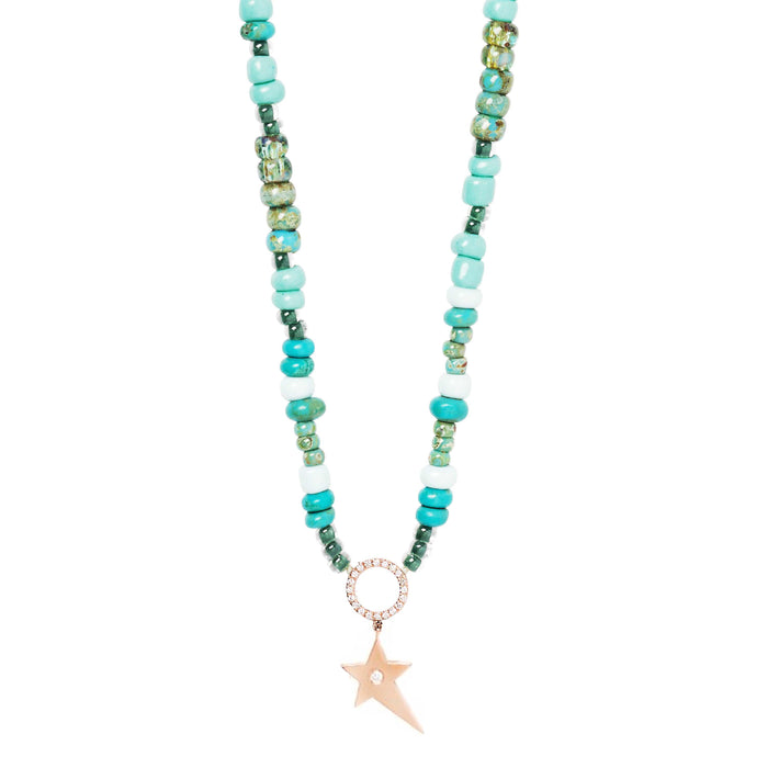 diane kordas Turquoise Beaded Necklace with Star Pendant