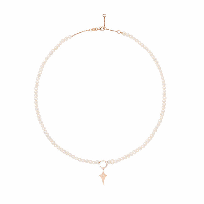 Diane Kordas White Pearl Necklace With Shield Pendant