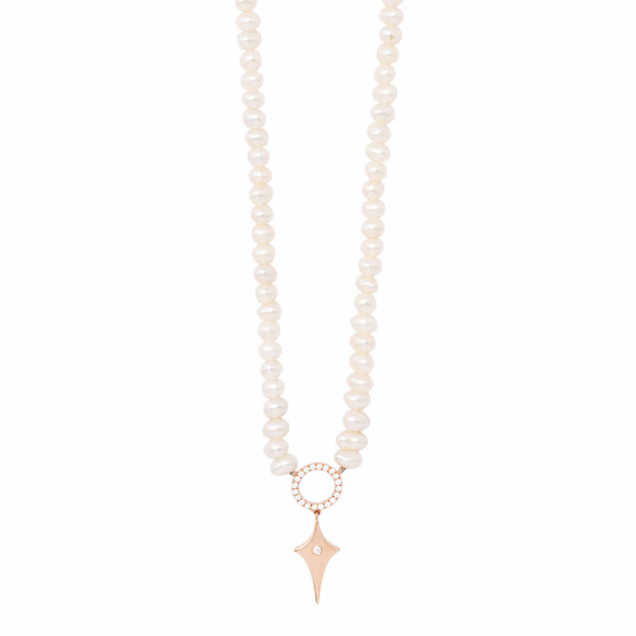 diane kordas White Pearl necklace With Shield Pendant